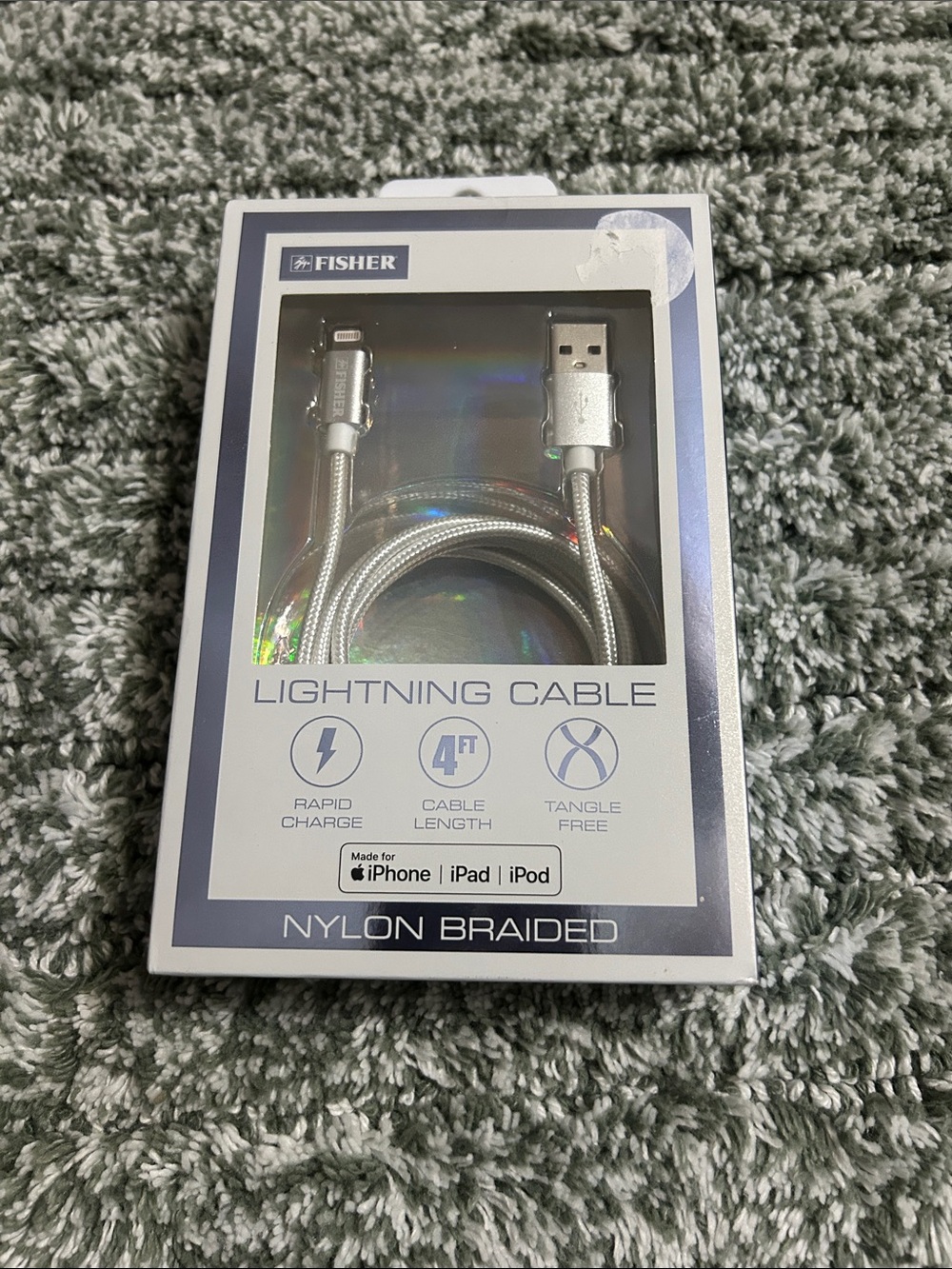 Silver Nylon Braided Lightning Cable - 4ft